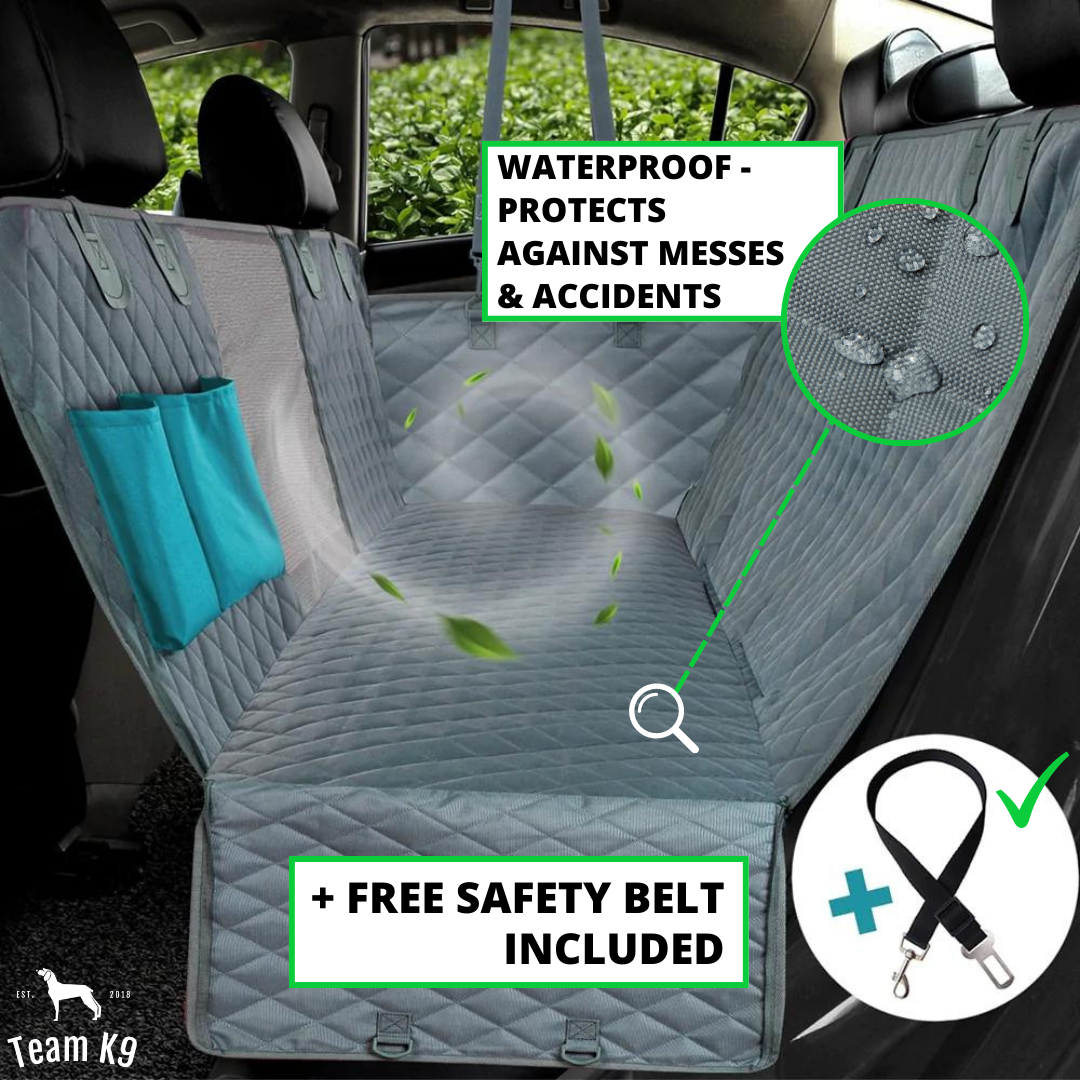 NEW Waterproof Non-Slip Car Seat Hammock Cover With Pockets, Side Flaps, Headrest Straps, Seat-Anchors, & Mesh Window (+FREE SAFETY BELT!)