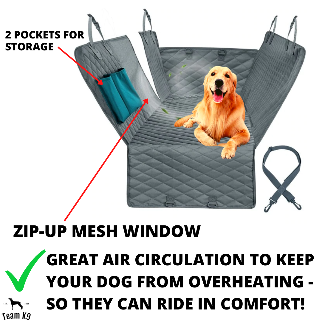 NEW Waterproof Non-Slip Car Seat Hammock Cover With Pockets, Side Flaps, Headrest Straps, Seat-Anchors, & Mesh Window (+FREE SAFETY BELT!)