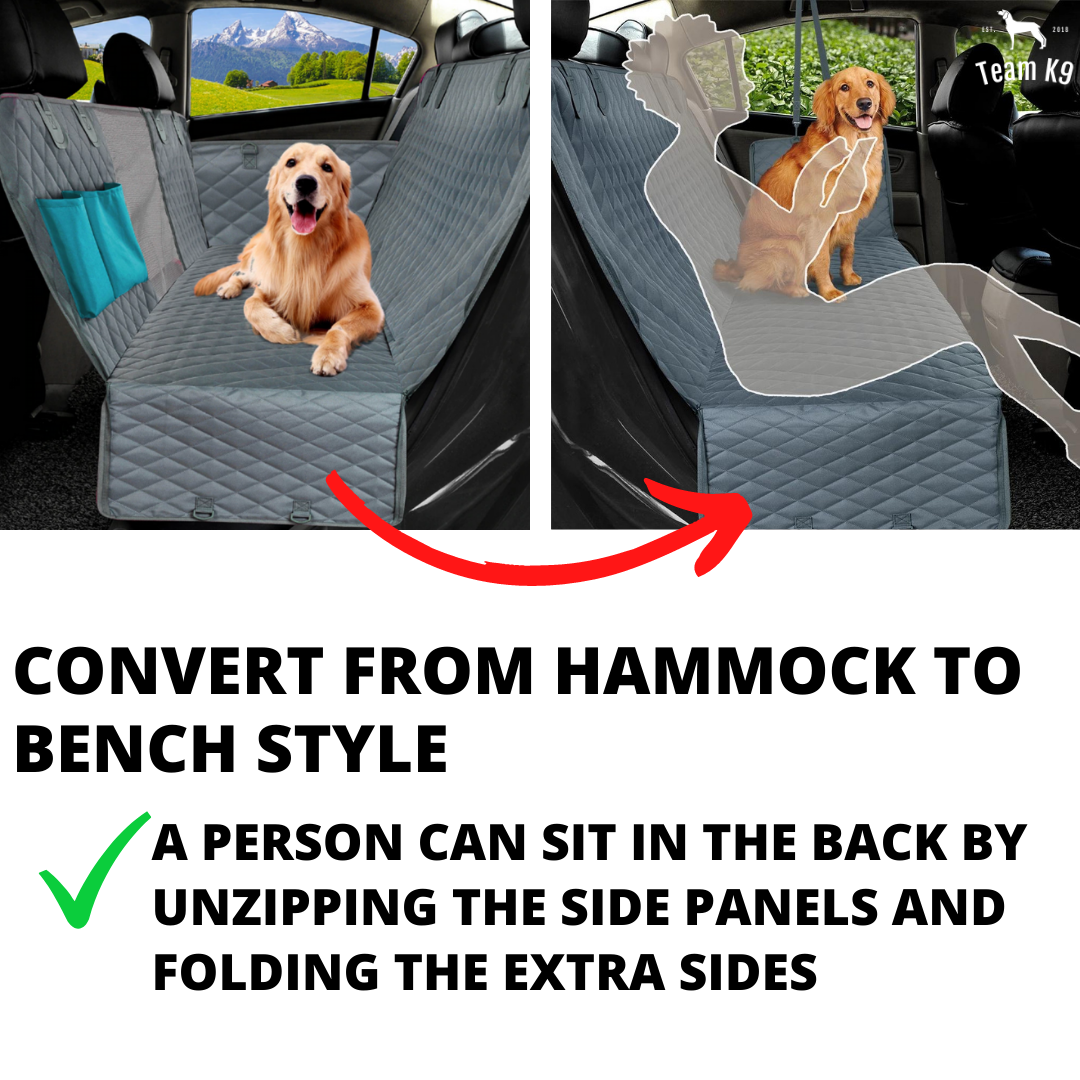 NEW Waterproof Non-Slip Car Seat Hammock Cover With Pockets, Side Flaps, Headrest Straps, Seat-Anchors, & Mesh Window (+FREE SAFETY BELT!)