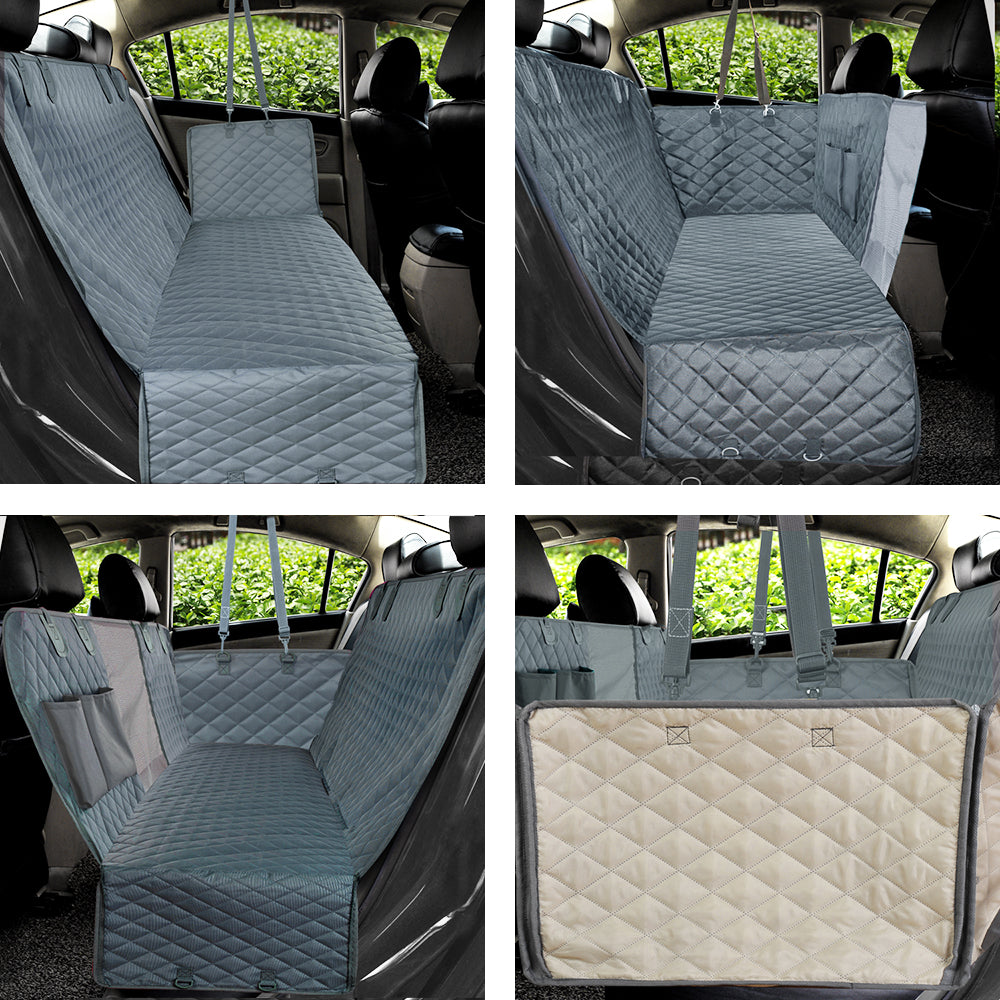 NEW Waterproof Non-Slip Car Seat Hammock Cover With Pockets, Side Flaps, Headrest Straps, Seat-Anchors, & Mesh Window (+FREE SAFETY BELT!)